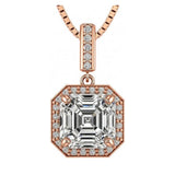 NANA Asscher Cut Halo CZ Simulated Diamond Solitaire Necklace Sterling Silver 7mm Zirconia Center Gemstone