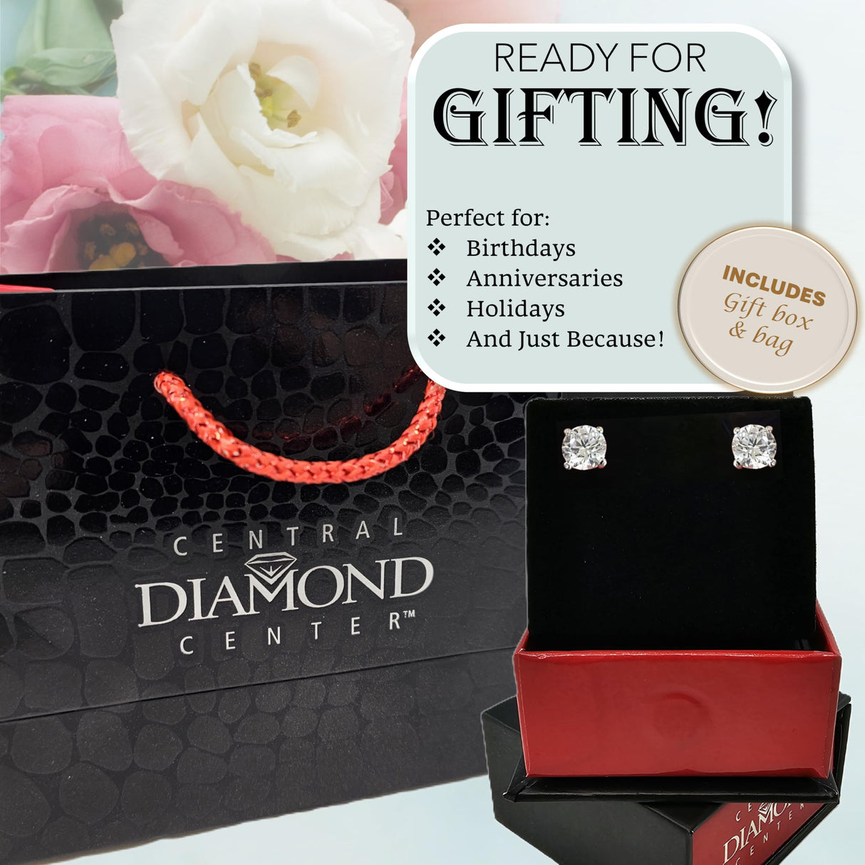 Central Diamond Center Round Cut CVD Lab-grown Diamond Stud Earrings 14K solid Gold from 0.20ct to 2.00ct E-F VS-SI