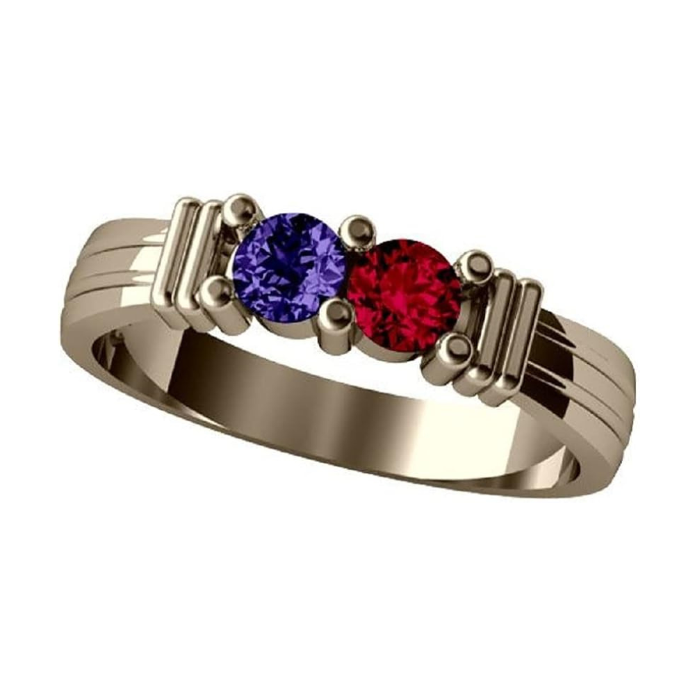 Central Diamond Center Shared Prong Couples 2 Stone Ring w/Simulated Birthstones in Sterling Silver, 10K or 14K Gold