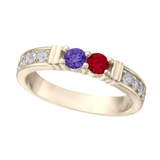 Central Diamond Center Shared Prong w/ Sides Couple 2 Stone Ring w/ Simulated Birthstones in Silver, 10K or 14k Gold