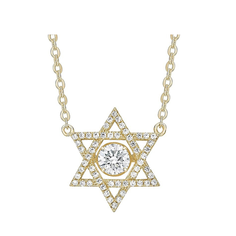 Central Diamond Center Star of David Dancing Gemstone Necklace for Women, Sterling Silver w/Pure Brilliance CZ, Chain Attached