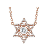 Central Diamond Center Star of David Dancing Gemstone Necklace for Women, Sterling Silver w/Pure Brilliance CZ, Chain Attached