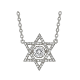 Central Diamond Center Star of David Dancing Gemstone Necklace for Women, Sterling Silver w/Pure Brilliance CZ, Chain Attached