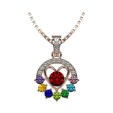 Central Diamond Center Heart in Circle Birthstone Mothers Necklace w/ 1-7 Simulated Gemstones in Solid Sterling Silver for Women