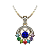 Central Diamond Center Heart in Circle Birthstone Mothers Necklace w/ 1-7 Simulated Gemstones in Solid Sterling Silver for Women