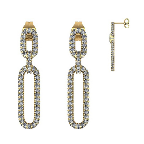 Double Oval Dangle Earrings in Solid 925 Sterling Silver & Pure Brilliance Zirconia – White, Yellow, Rose