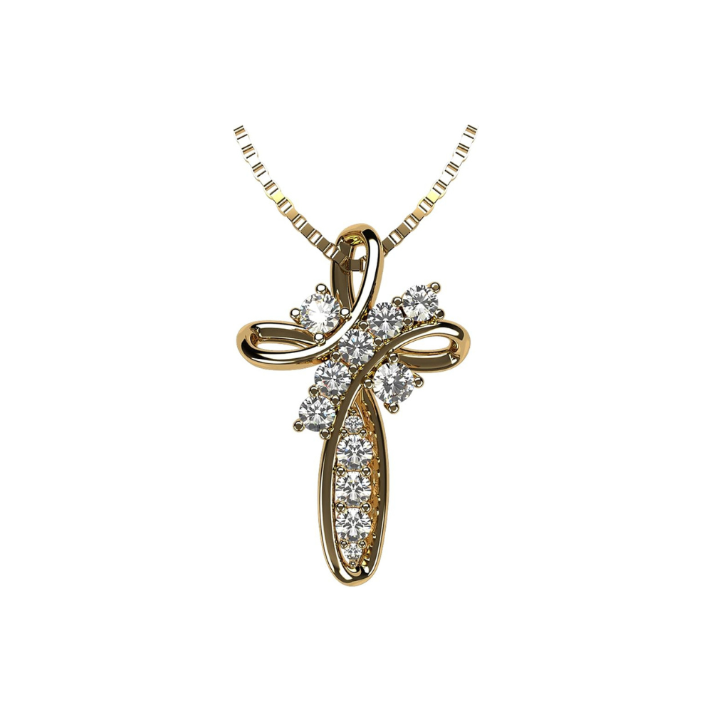 Central Diamond Center Family Cross CZ Birthstone Mothers Necklace w/ 1 to 11 Simulated Birthstones in Solid 925 Sterling Silver