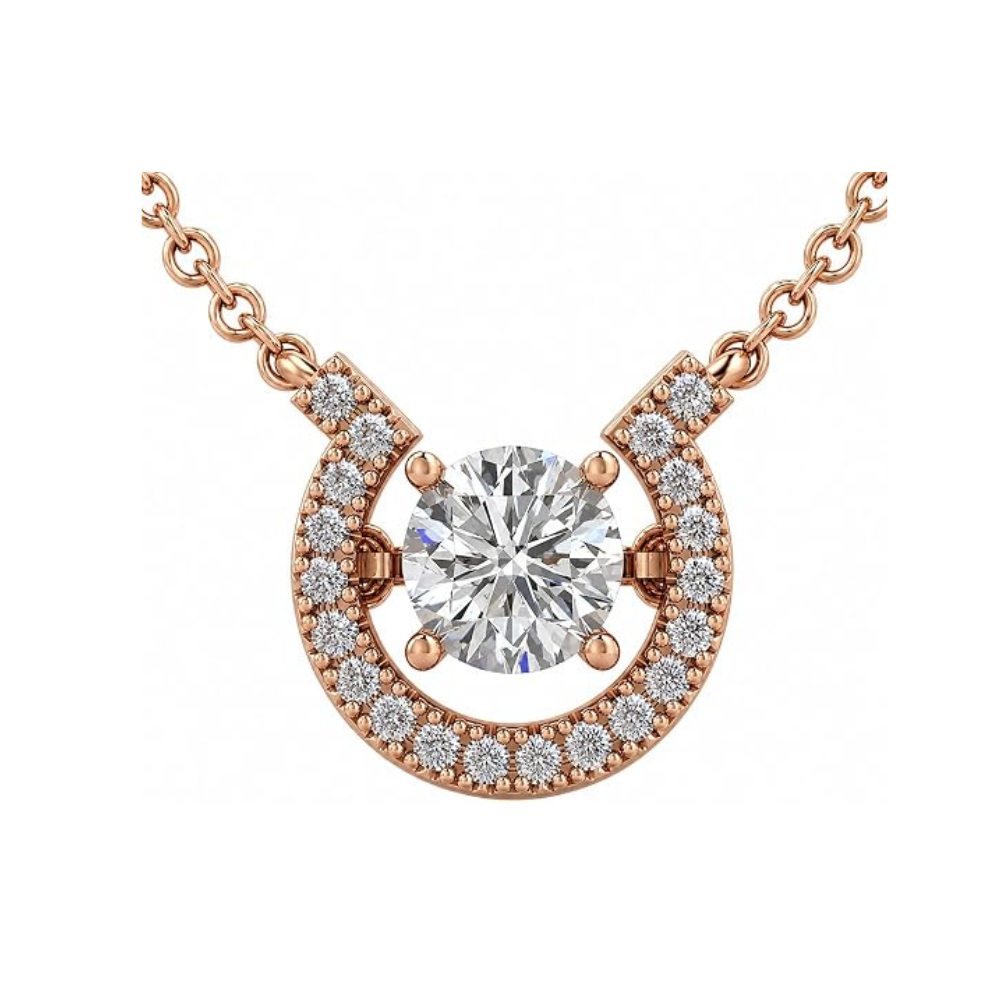 Central Diamond Center Horseshoe Dancing Gemstone Necklace, Sterling Silver w/Pure Brilliance Zirconia
