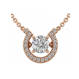 Central Diamond Center Horseshoe Dancing Gemstone Necklace, Sterling Silver w/Pure Brilliance Zirconia
