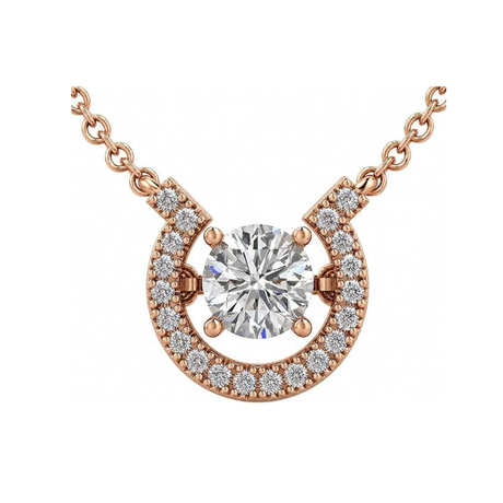 Central Diamond Center Horseshoe Dancing Gemstone Necklace, Sterling Silver w/Pure Brilliance Zirconia