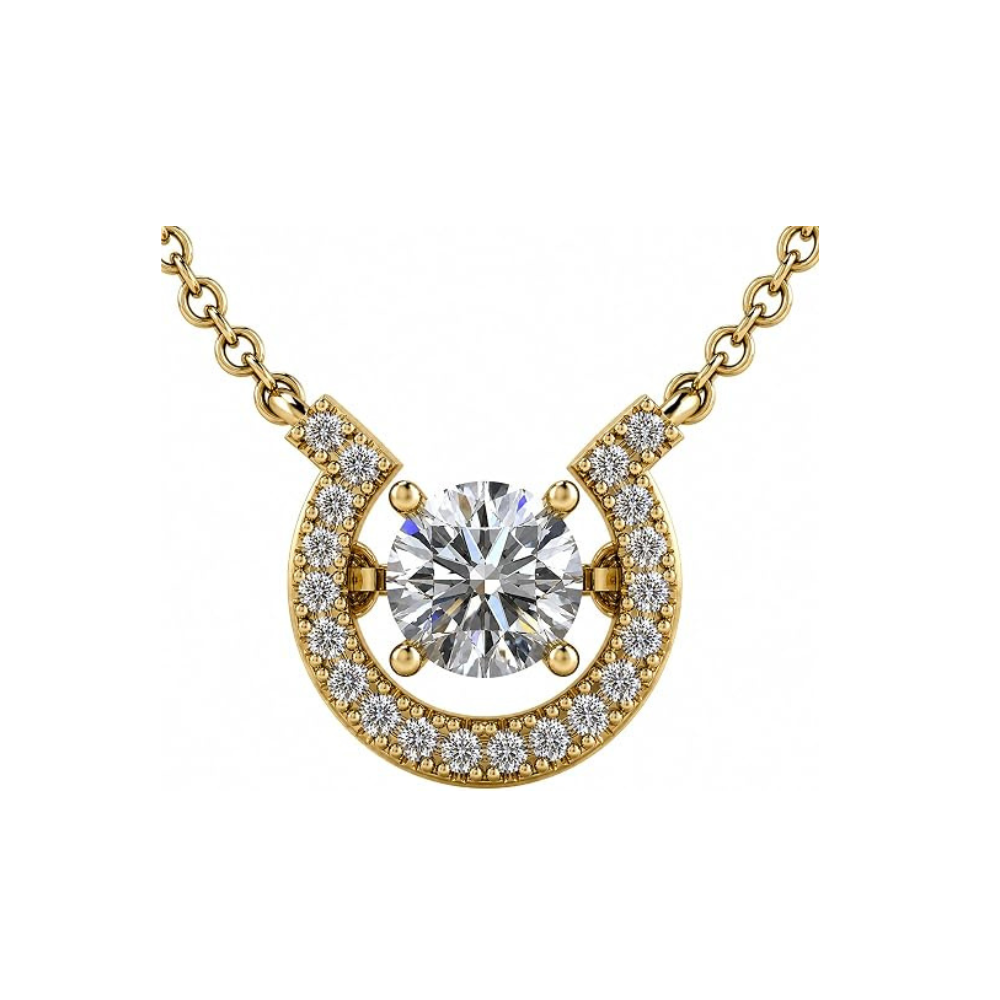 Central Diamond Center Horseshoe Dancing Gemstone Necklace, Sterling Silver w/Pure Brilliance Zirconia
