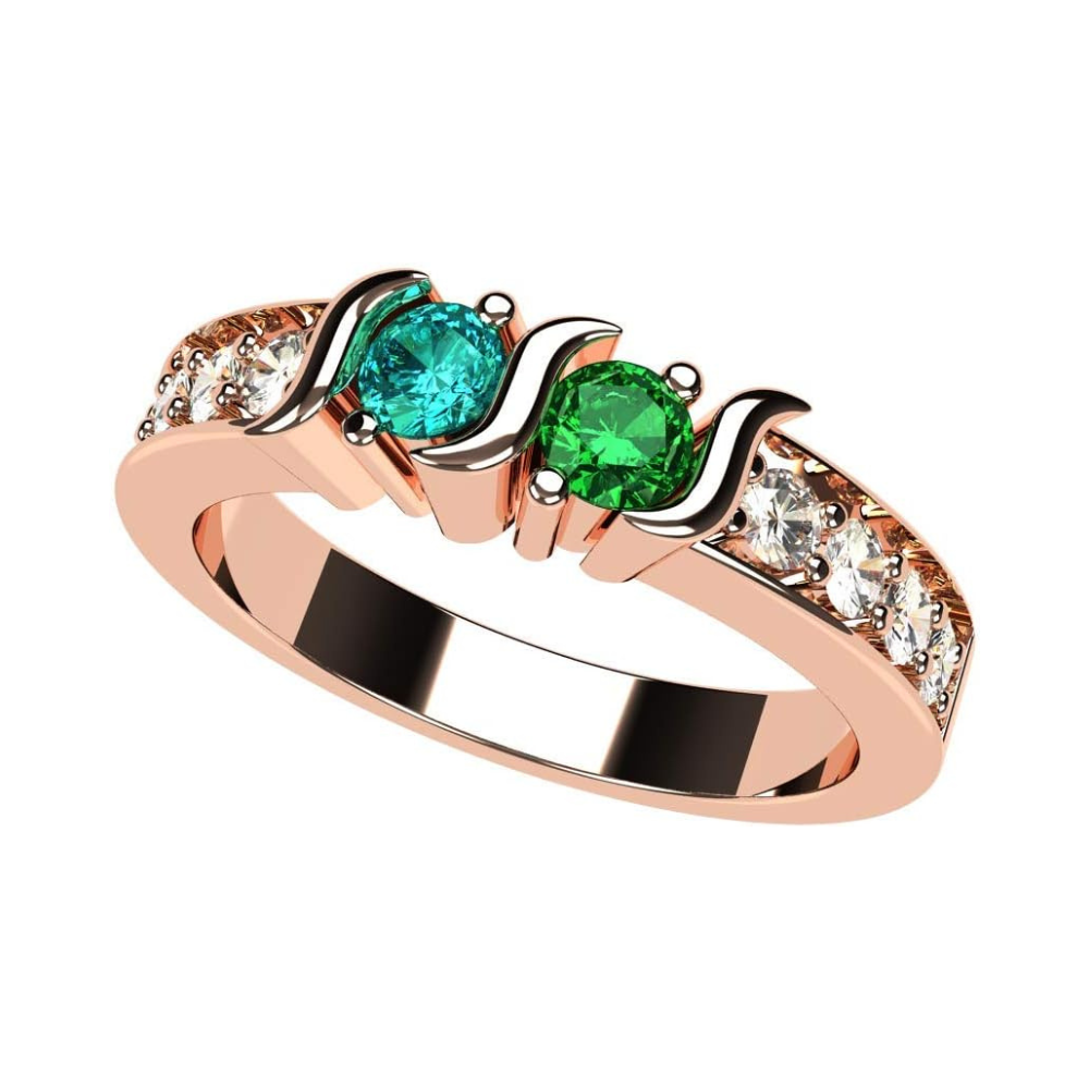Central Diamond Center S-Bar w/Sides Couple's Ring with Simulated Birthstones in Sterling Silver, 10K or 14k Solid GOLD