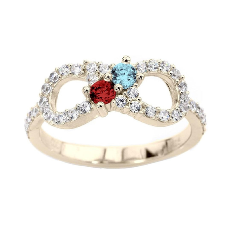 Central Diamond Center Infinity Couples 2 Stone Ring w/Simulated Birthstones in Silver, 10K or 14K Gold