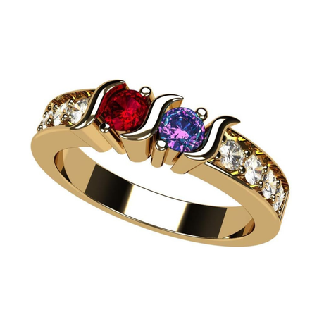 Central Diamond Center S-Bar w/Sides Couple's Ring with Simulated Birthstones in Sterling Silver, 10K or 14k Solid GOLD
