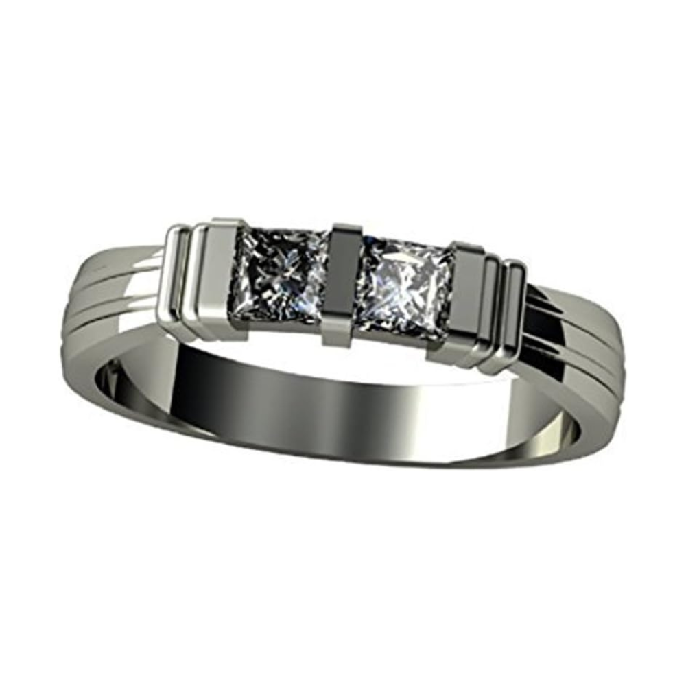 Central Diamond Center Princess Couples 2 Stone Ring w/Simulated Birthstones in Silver, 10K or 14K Gold
