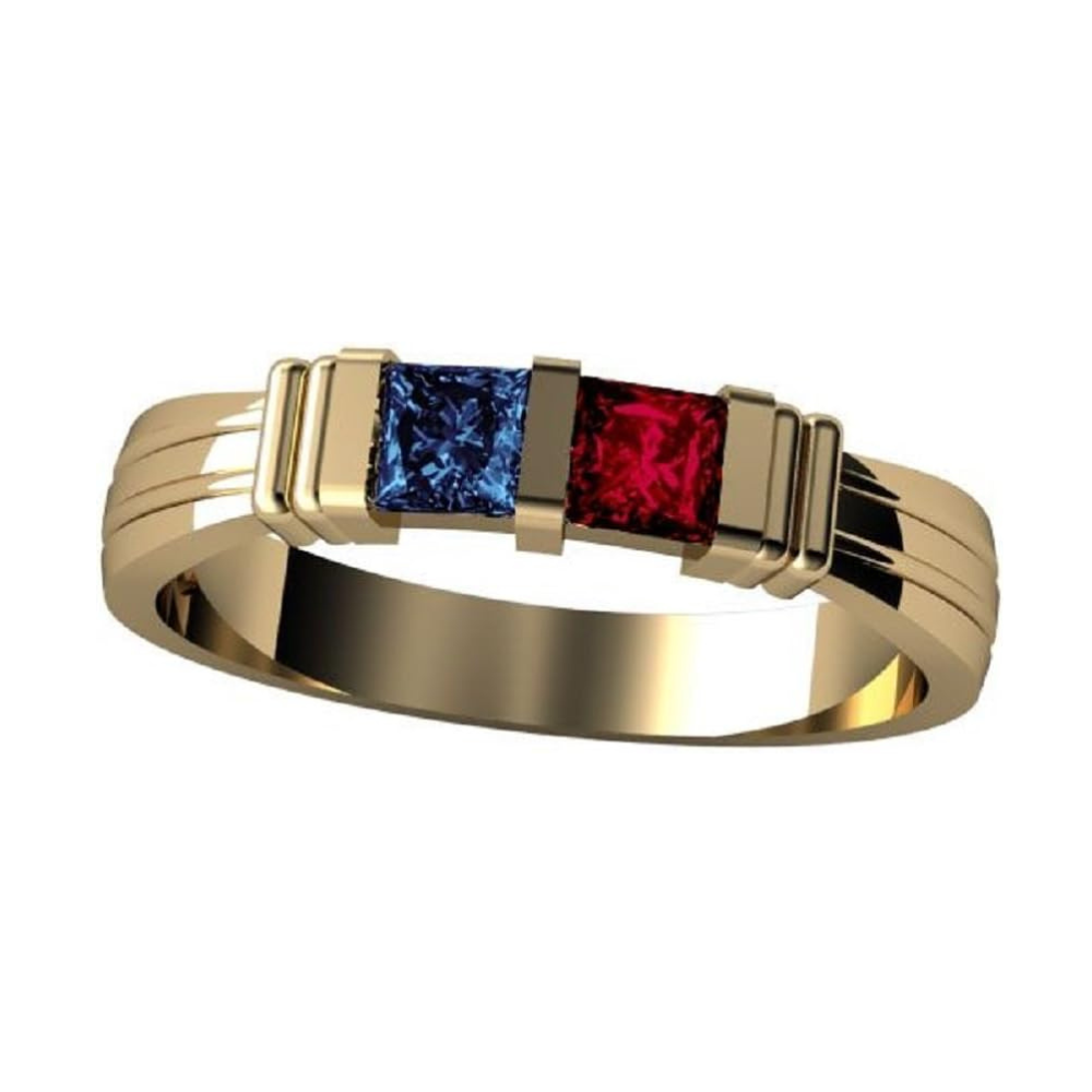 Central Diamond Center Princess Couples 2 Stone Ring w/Simulated Birthstones in Silver, 10K or 14K Gold