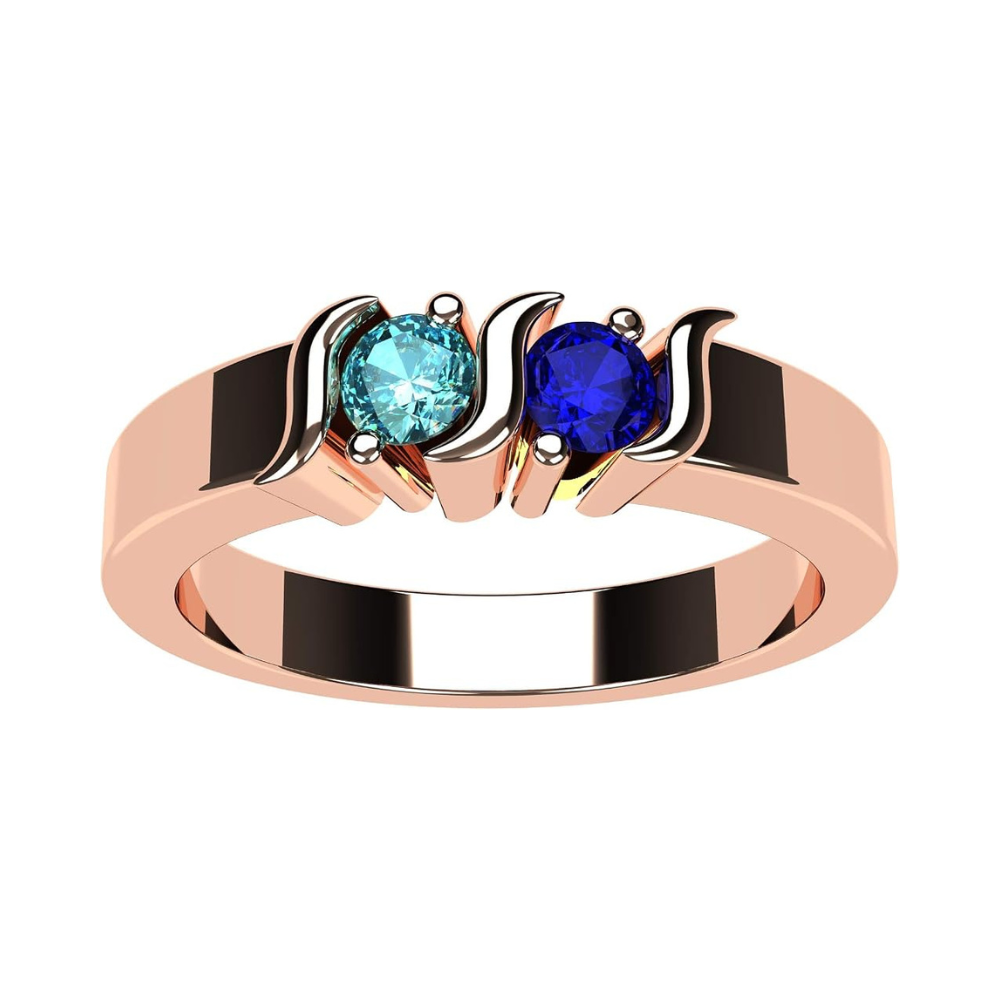 Central Diamond Center S-Bar Couples 2 Stone Ring w/ Simulated Birthstones, Sterling Silver, 10K, or 14K Gold