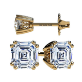 NANA Jewels Asscher Cut 14K Solid Gold Posts & Sterling Silver Simulated Diamond Stud Earrings 0.75 to 4.00ctw CZ