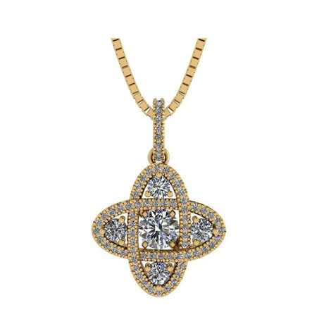 Central Diamond Center 4 Points Dancing Gemstone Pendant Necklace in Sterling Silver & Pure Brilliance Zirconia CZ