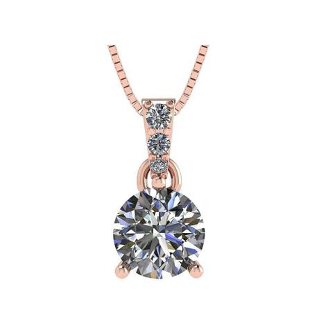 3 Prong Round Solitaire Simulated Diamond Necklace in Solid Sterling Silver with Pure Brilliance Zirconia
