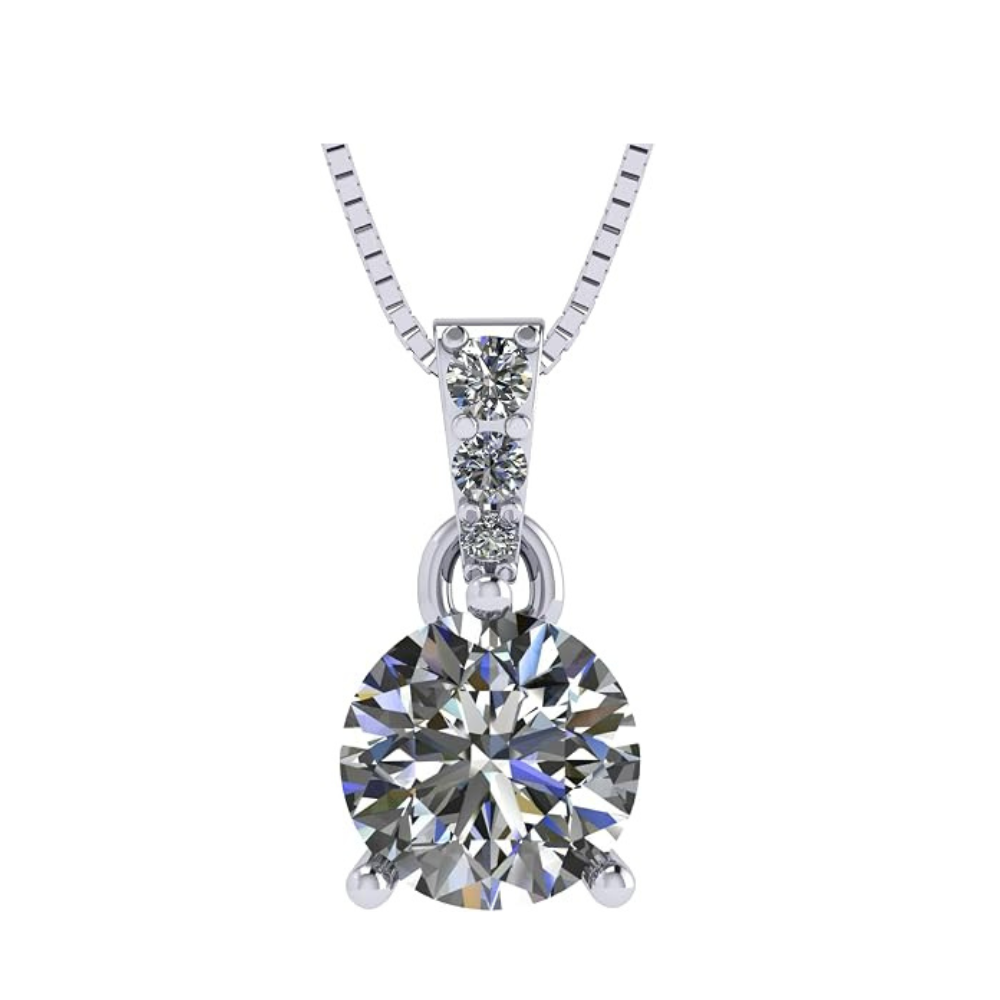 3 Prong Round Solitaire Simulated Diamond Necklace in Solid Sterling Silver with Pure Brilliance Zirconia