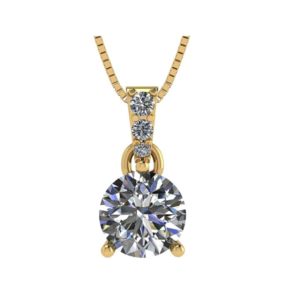 3 Prong Round Solitaire Simulated Diamond Necklace in Solid Sterling Silver with Pure Brilliance Zirconia