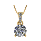 3 Prong Round Solitaire Simulated Diamond Necklace in Solid Sterling Silver with Pure Brilliance Zirconia
