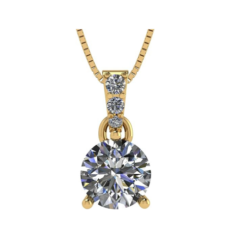 3 Prong Round Solitaire Simulated Diamond Necklace in Solid Sterling Silver with Pure Brilliance Zirconia