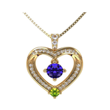 Central Diamond Center Couples 2 Stone Heart Pendant w/ Simulated Birthstones, Includes 0.8mm 22" Adj. Box Chain
