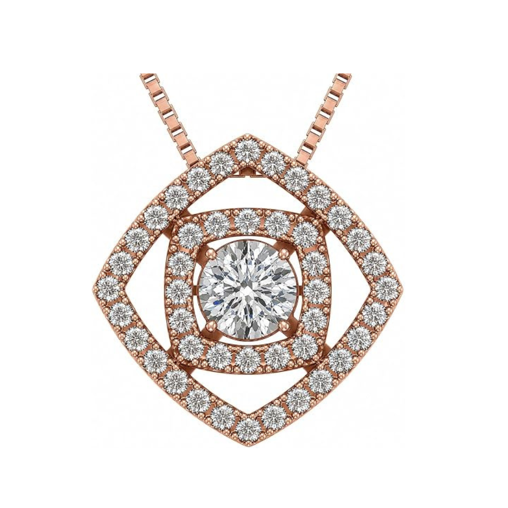 Central Diamond Center Double Square Dancing Gemstone Necklace for Women in Sterling Silver w/Pure Brilliance Zirconia