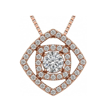 Central Diamond Center Double Square Dancing Gemstone Necklace for Women in Sterling Silver w/Pure Brilliance Zirconia