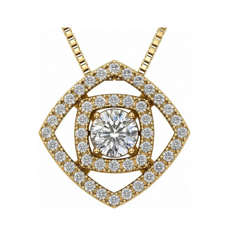Central Diamond Center Double Square Dancing Gemstone Necklace for Women in Sterling Silver w/Pure Brilliance Zirconia