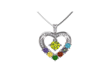 Central Diamond Center Mother & Child Heart Birthstone Necklace w/ 1-6 Simulated Gemstones in Sterling Silver, 10K, or 14K Gold