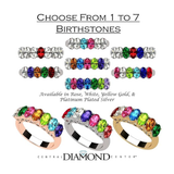 Central Diamond Center Oval Cut  Lucita Mothers Rings w/ 1 to 7 Simulated Birthstones in Sterling Silver, 10K or 14K Gold