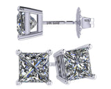 14K Gold Posts & Sterling Silver Princess Cut CZ Stud Earrings w/Pure Brilliance Zirconia, 1.50-4.00ctw
