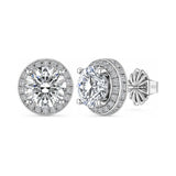 Round Halo Stud Earrings 0.85cttw-4.50cttw in Sterling Silver w/Pure Brilliance Zirconia, Hypoallergenic