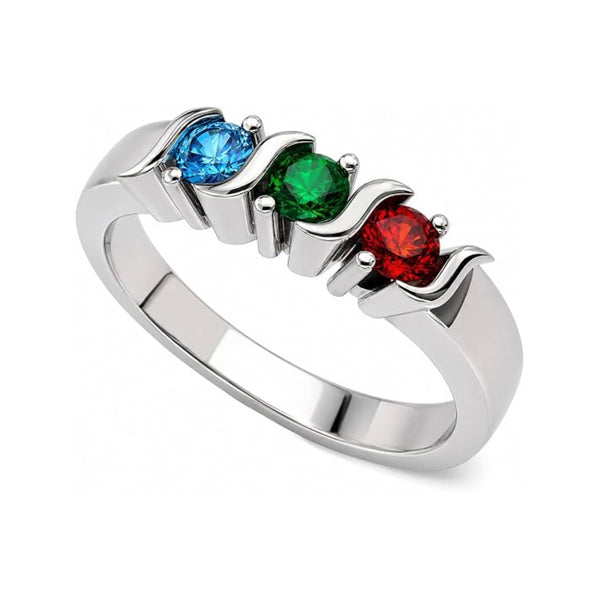 Central Diamond Center S-Bar Mothers Ring w/ 1 to 6 Simulated Birthstones in Sterling Silver/10k/14k Gold