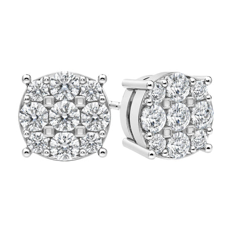 Diamond Stud Earrings CVD Lab Grown Diamonds solid 14K post & Silver basket, 7 or 9 Stone Cluster