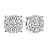 Diamond Stud Earrings CVD Lab Grown Diamonds solid 14K post & Silver basket, 7 or 9 Stone Cluster