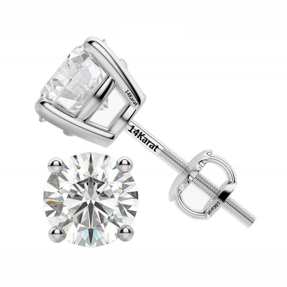Central Diamond Center Round Cut CVD Lab-grown Diamond Stud Earrings 14K solid Gold from 0.20ct to 2.00ct E-F VS-SI