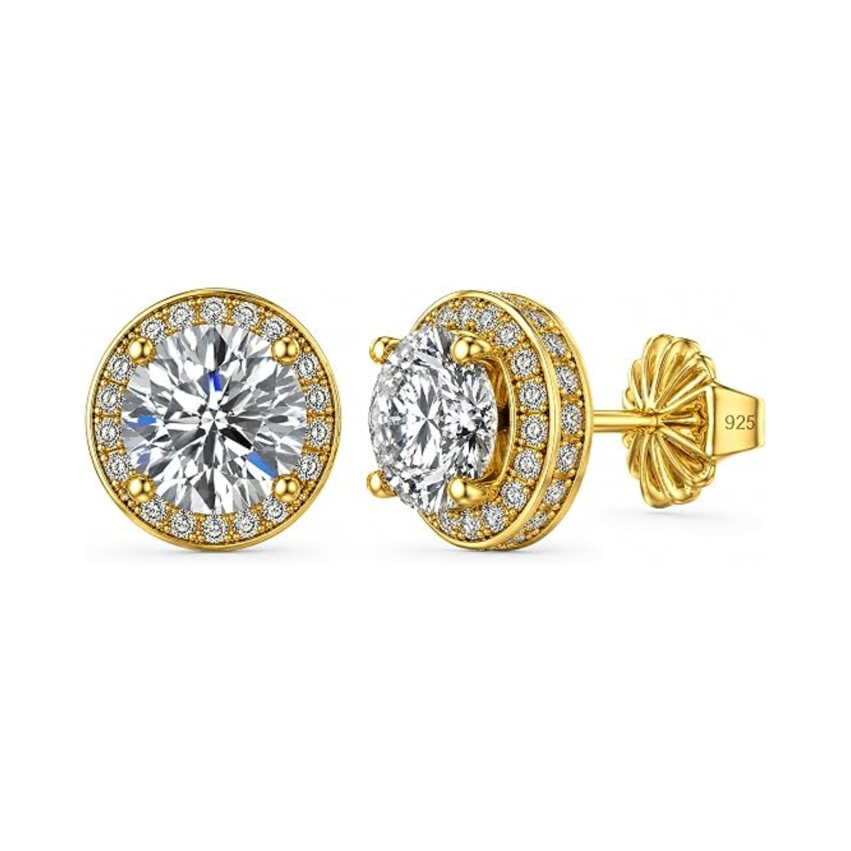 Round Halo Stud Earrings 0.85cttw-4.50cttw in Sterling Silver w/Pure Brilliance Zirconia, Hypoallergenic