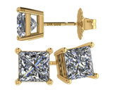 14K Gold Posts & Sterling Silver Princess Cut CZ Stud Earrings w/Pure Brilliance Zirconia, 1.50-4.00ctw