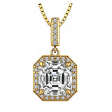 NANA Asscher Cut Halo CZ Simulated Diamond Solitaire Necklace Sterling Silver 7mm Zirconia Center Gemstone