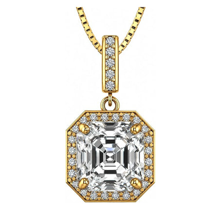 NANA Asscher Cut Halo CZ Simulated Diamond Solitaire Necklace Sterling Silver 7mm Zirconia Center Gemstone