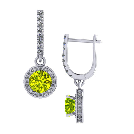 Halo Birthstone Dangle Earrings w/ Pure Brilliance Zirconia Accent Gemstones in Sterling Silver for Women