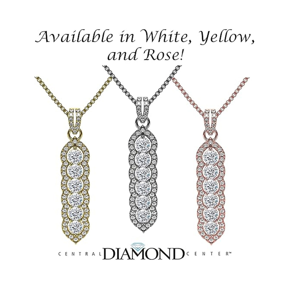 Central Diamond Center Elegant Vertical Tower Pendant Necklace with Sparkling Round Stones – Statement Jewelry for Women – Gift for Anniversary, Birthday, Valentine’s – Fashion Jewelry for Women
