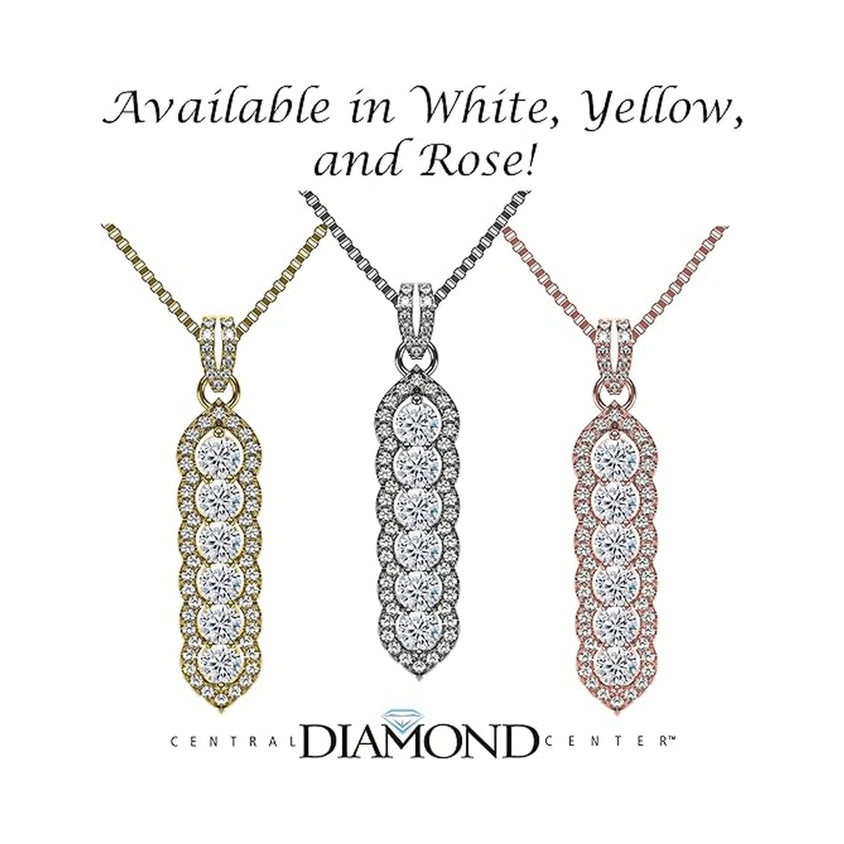 Central Diamond Center Elegant Vertical Tower Pendant Necklace with Sparkling Round Stones – Statement Jewelry for Women – Gift for Anniversary, Birthday, Valentine’s – Fashion Jewelry for Women