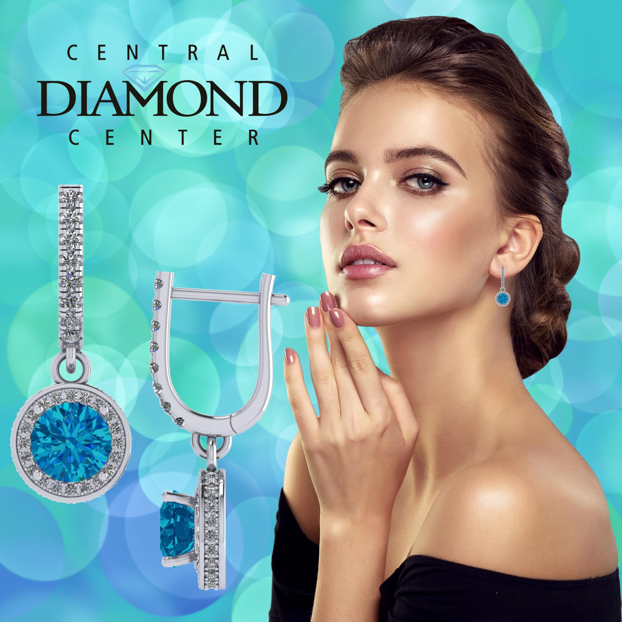 Halo Birthstone Dangle Earrings w/ Pure Brilliance Zirconia Accent Gemstones in Sterling Silver for Women