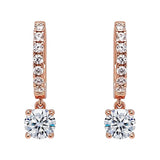 Central Diamond Center Sterling Silver Hoop Earrings with Round-Cut Simulated Diamond Dangle – 2.5 CTW CZ, Prong Set, Elegant Drop Hoops for Women