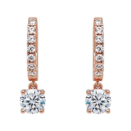 Central Diamond Center Sterling Silver Hoop Earrings with Round-Cut Simulated Diamond Dangle – 2.5 CTW CZ, Prong Set, Elegant Drop Hoops for Women